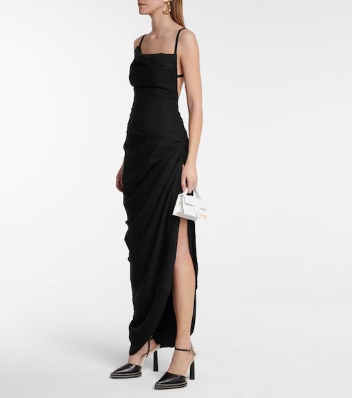JACQUEMUS La Robe Saudade Long Viscose Blend Dress In Black