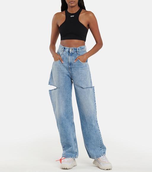 OFF-WHITE Top A Coste Con Scollo Olimpionico E Logo Off In Black