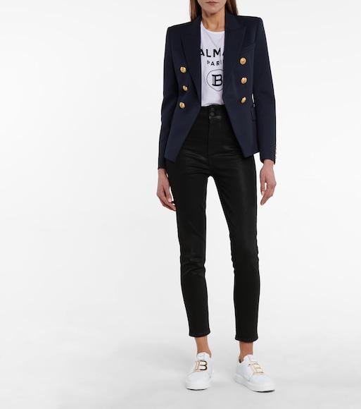 BALMAIN Double-breasted Grain De Poudre Wool Blazer In Multi