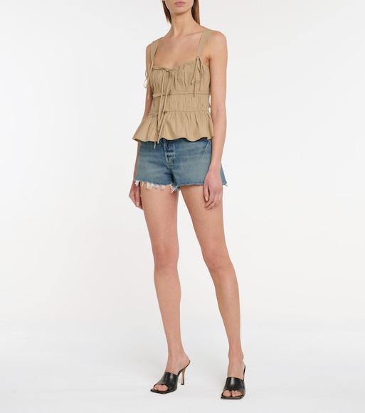 AGOLDE Parker Distressed High Waist Organic Cotton Denim Shorts In Skywave