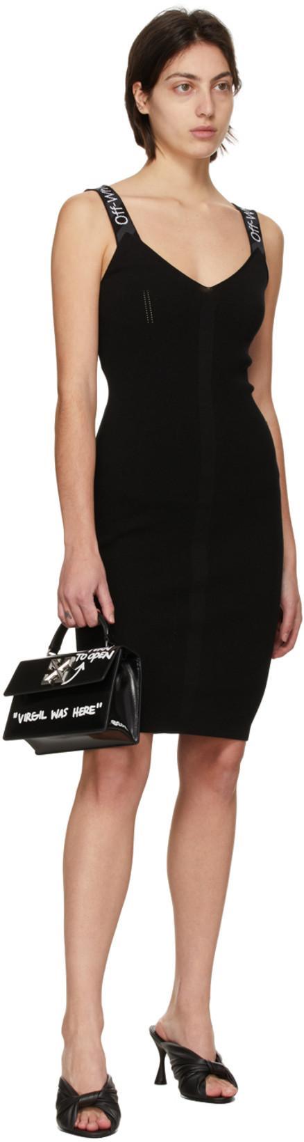 OFF-WHITE Logo Strap Knitted Mini Dress In Black