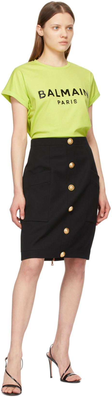 BALMAIN Button-embellished Wool-twill Mini Skirt In Black