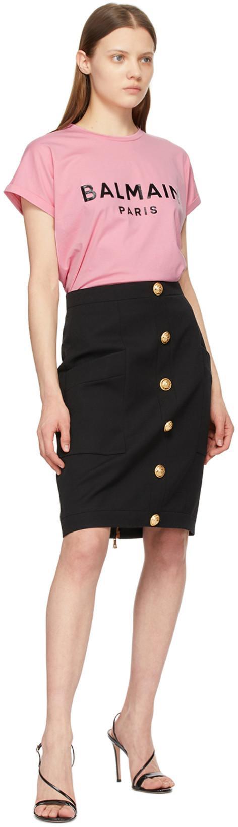 BALMAIN Button-embellished Wool-twill Mini Skirt In Black