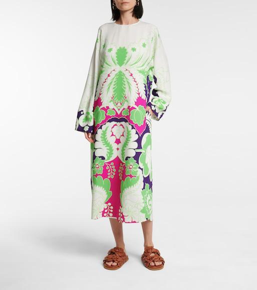 VALENTINO Printed Silk-crepe Midi Dress In Amethyst/multicolor