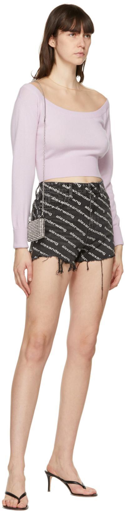 ALEXANDER WANG Omens Grey Aged White Logo-print Bite Denim Shorts In Black