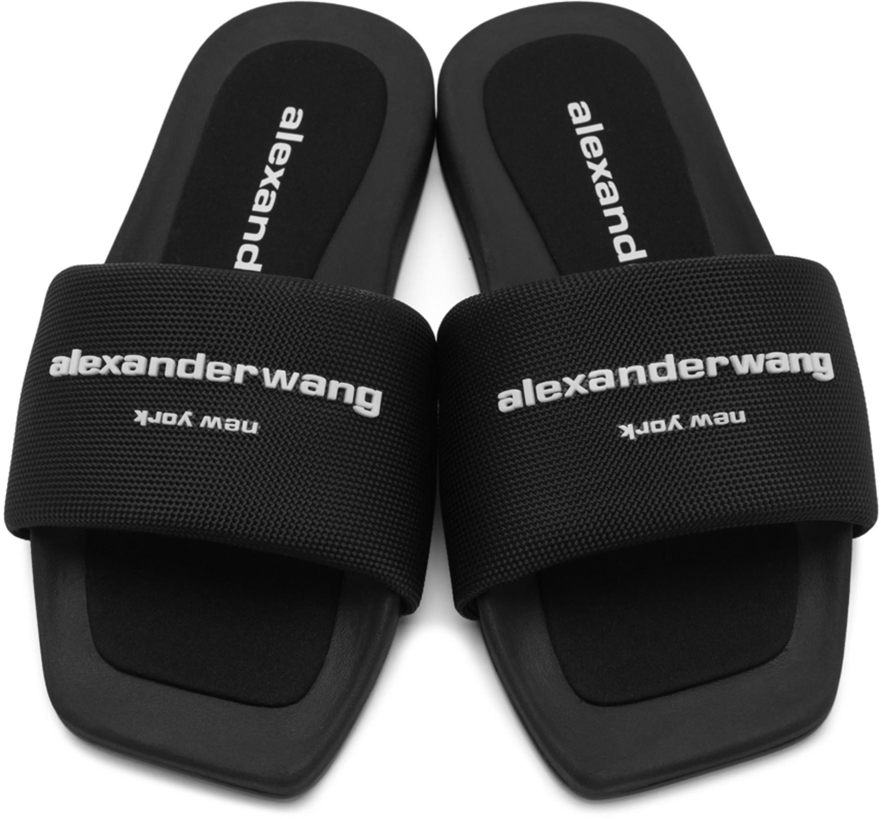 ALEXANDER WANG Padded Logo Pool Slide Sandals Shoes In Black