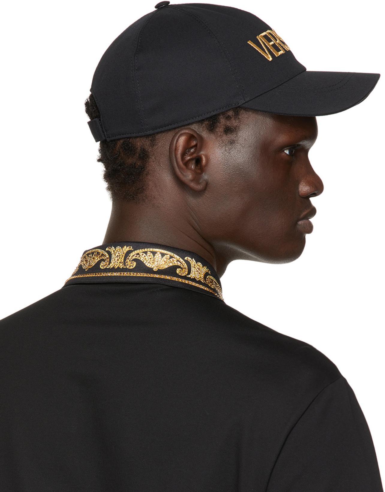VERSACE Logo-embroidered Baseball Cap In Black Gold