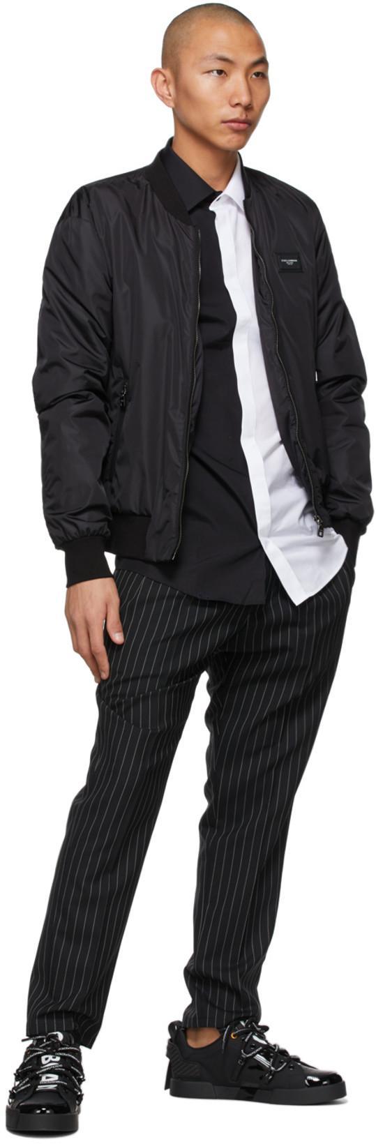 DOLCE & GABBANA Black Calfskin And Patent Leather Portifino Sneakers