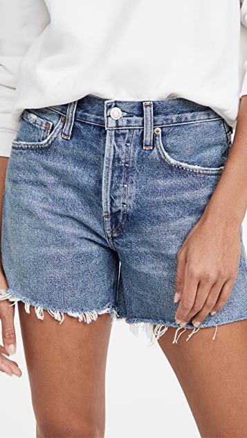 AGOLDE Parker Distressed High Waist Organic Cotton Denim Shorts In Skywave