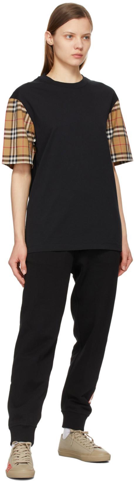 BURBERRY Black T-shirt With Check Pattern Sleeves Women