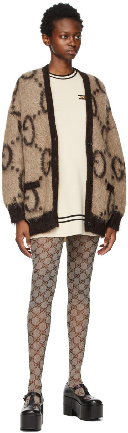 GUCCI Reversible Gg Logo Jacquard Mohair Blend Cardigan In Beige Mix