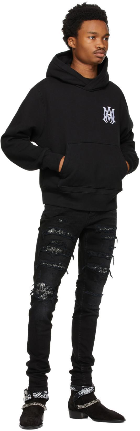 AMIRI Hooded Cotton Sweatshirt Kangaroo Pocket In Black