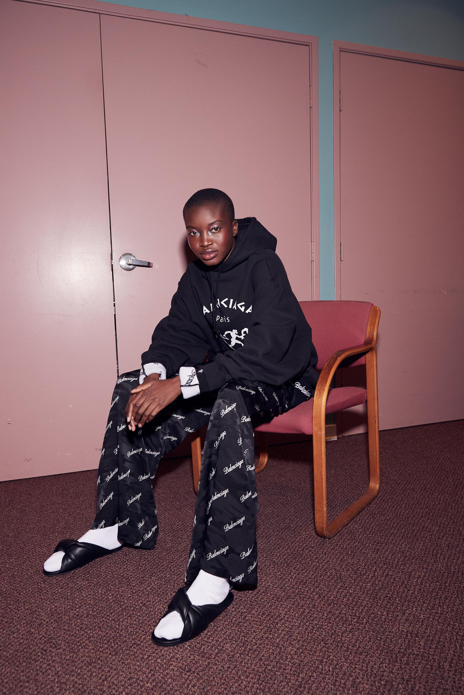 BALENCIAGA Women's Drapy Leather Slide Sandals In Black