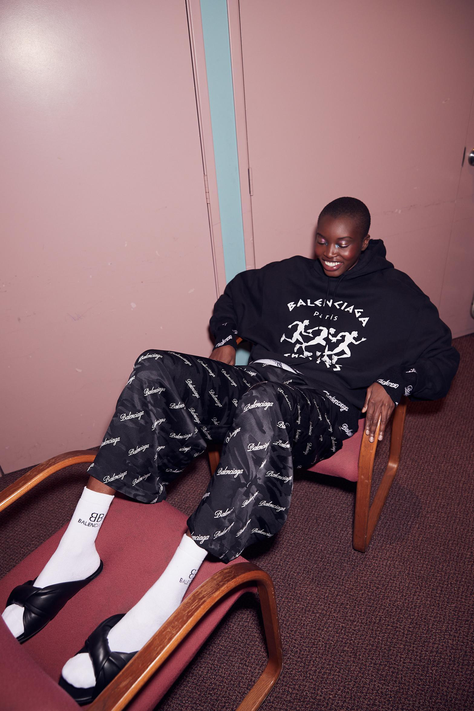 BALENCIAGA Women's Drapy Leather Slide Sandals In Black