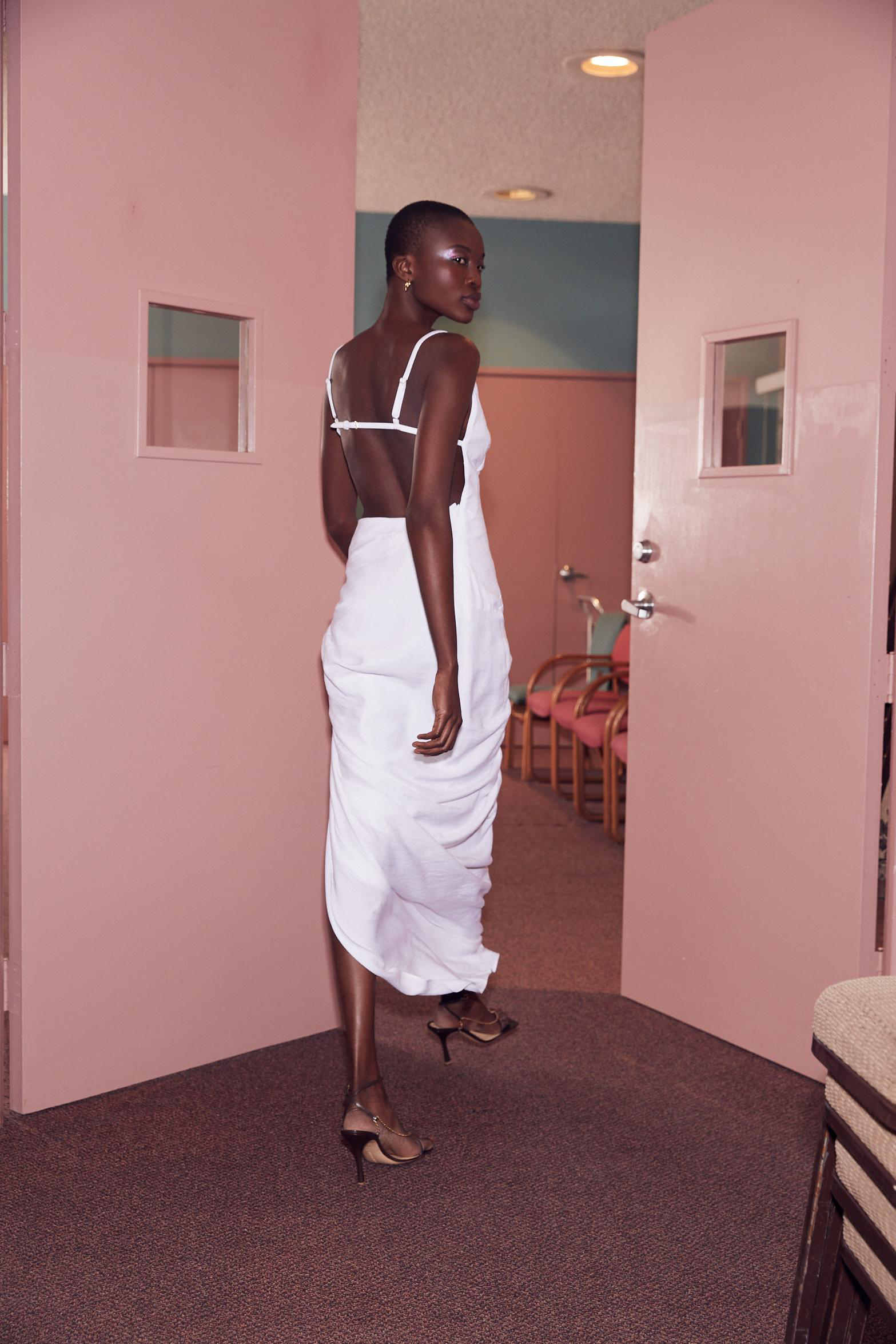 JACQUEMUS Saudade Asymmetric Draped Twill Dress In White