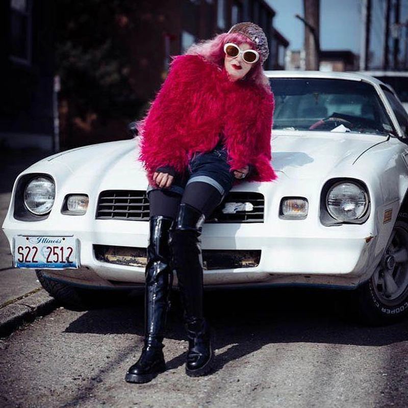 theladykrishna's Post | Wearing: Karl Lagerfeld Women's Tiered Faux Fur Coat In Fuchsia; Maison Margiela Tabi Over-the-knee Boots In Black