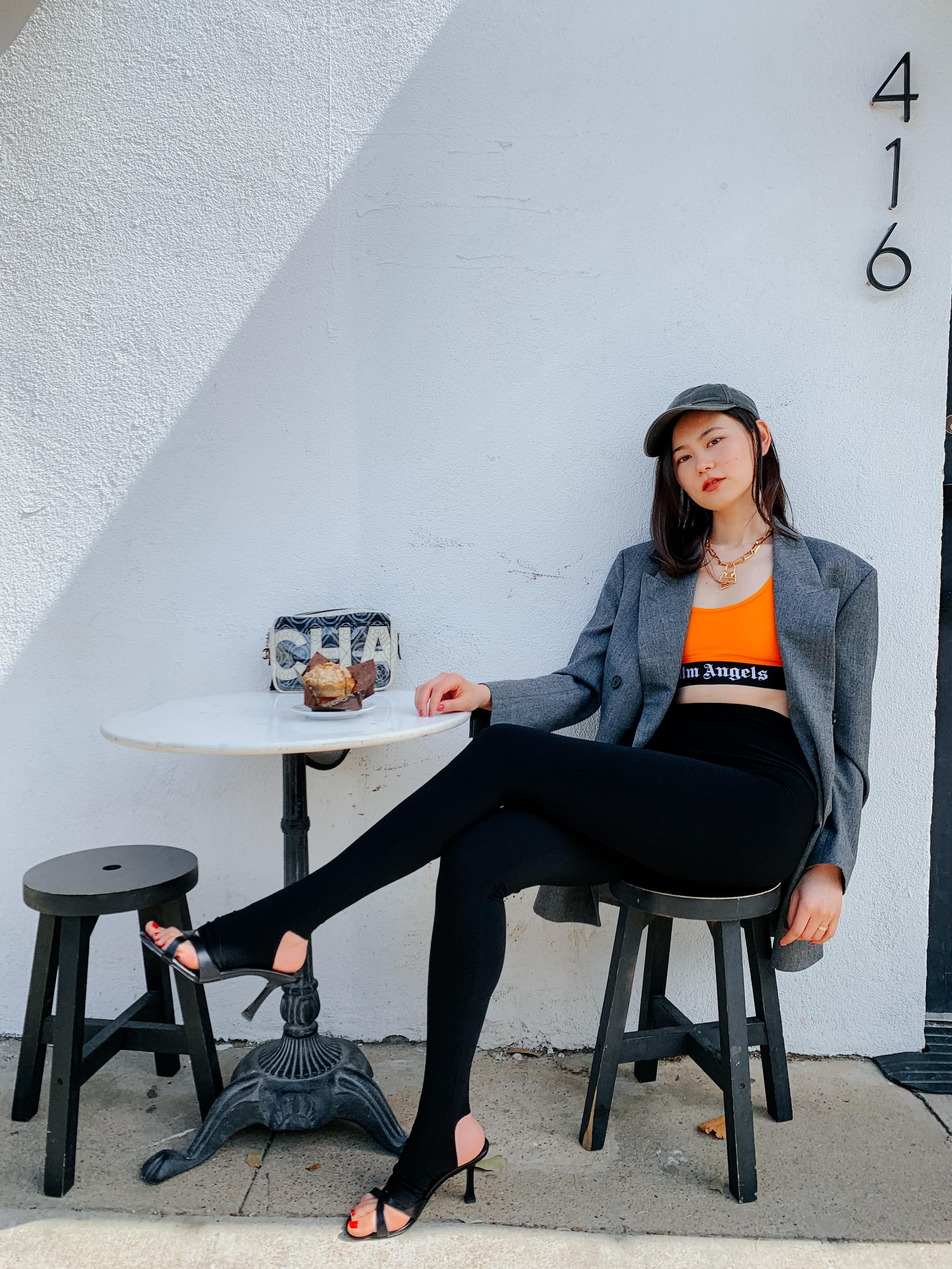 PALM ANGELS Black Classic Logo Sport Bra In Black White