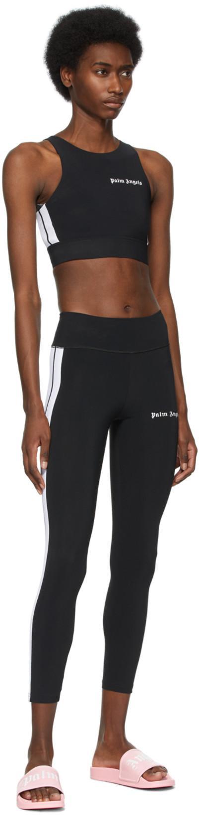 PALM ANGELS Black Leggings With Contrasting Stripes In Stretch Polyamide Woman