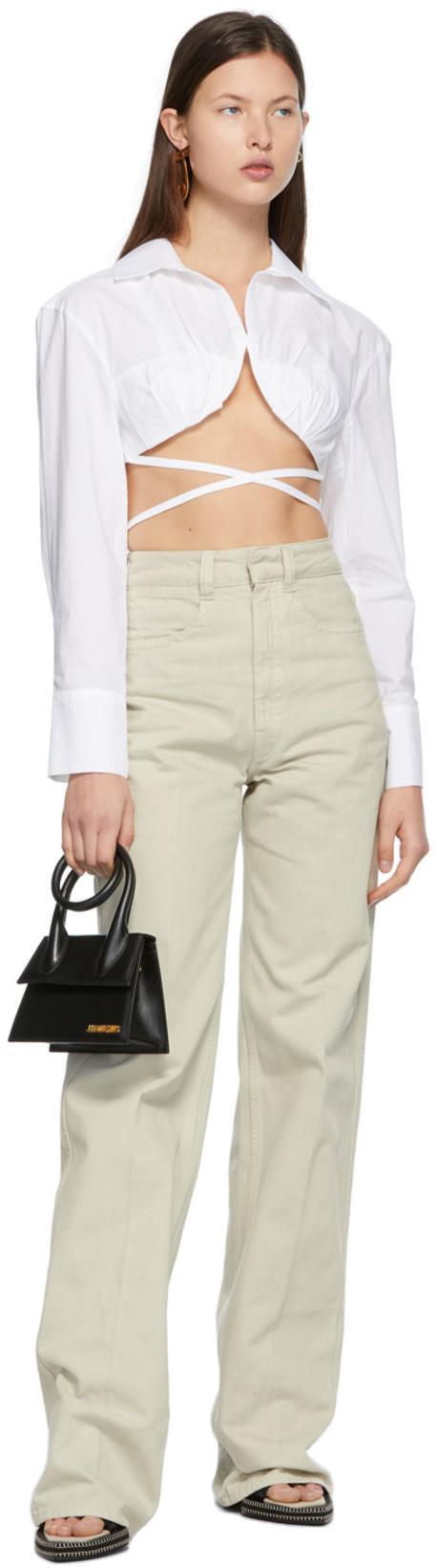 JACQUEMUS La Chemise Baci Cropped Cotton Shirt In White