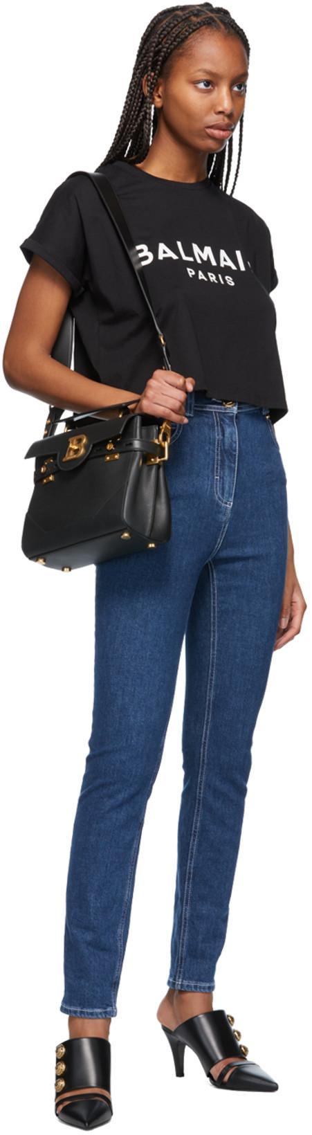 BALMAIN Printed Logo Cropped T-shirt In Black