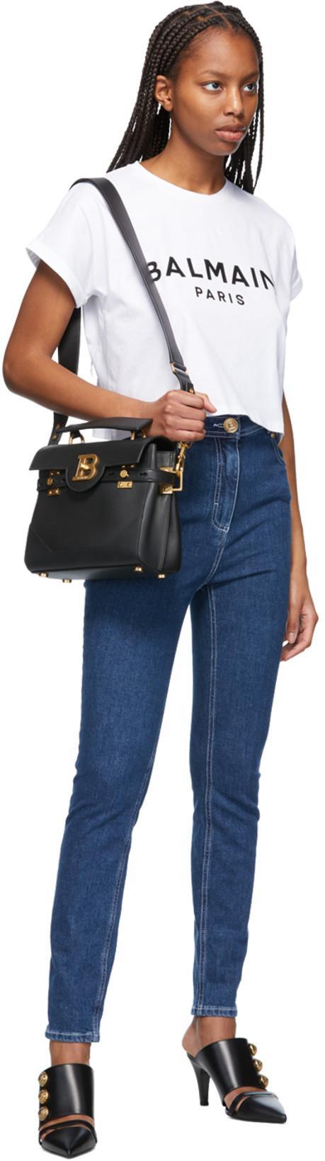 BALMAIN Logo-print Crop T-shirt In White