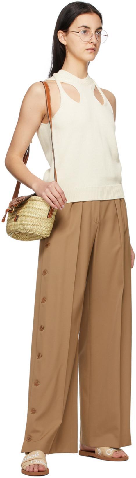 CHLOÉ Woody Embroidery Flat Slides In Gold