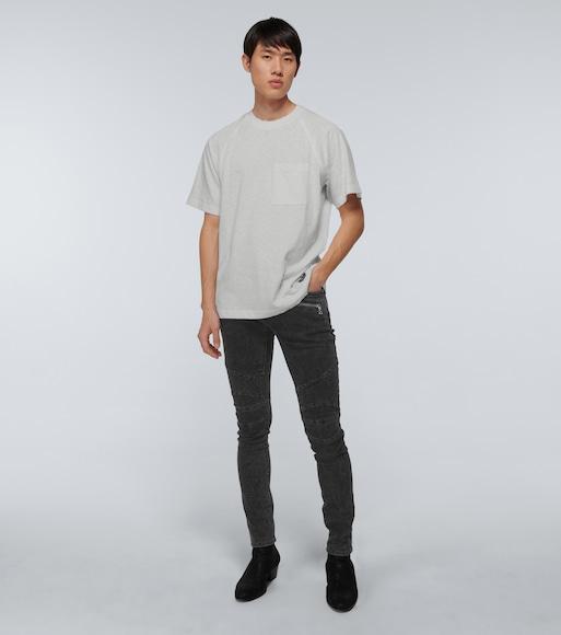 BALMAIN Slim Cut Ribbed Faded Cotton Jeans In Black