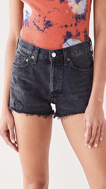 AGOLDE Parker Distressed High Waist Cutoff Denim Shorts In Vortex