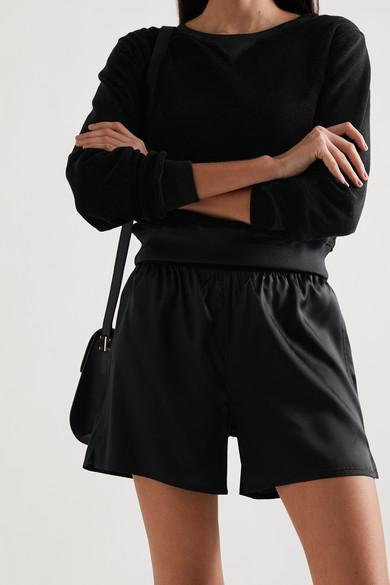 TOM FORD Hendrix Floral Stretch Silk Satin Pajama Shorts In Off White Black