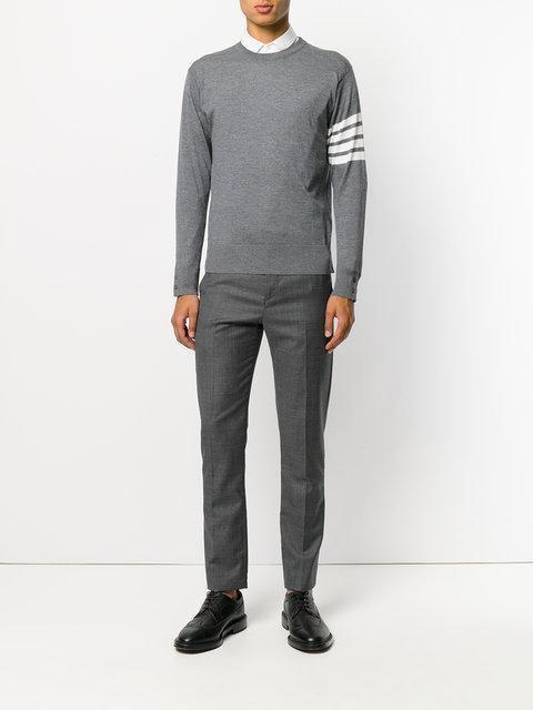 THOM BROWNE Milano Stitch Crew Neck Pullover In Gray