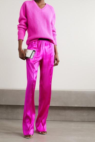 TOM FORD Fuchsia Satin Pants With Logo On Waistband In Stretch Silk Woman In Purple