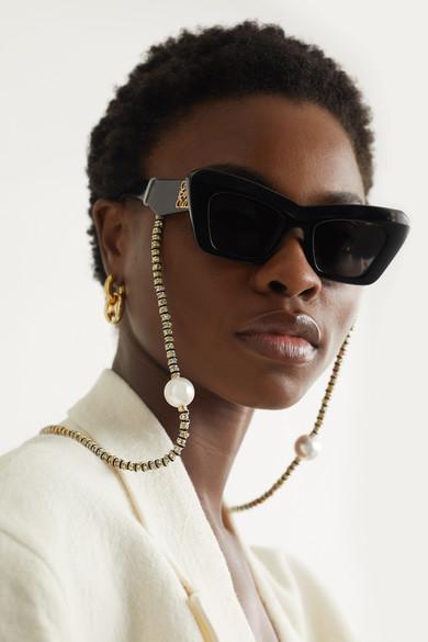 LOEWE Anagram-logo Cat-eye Acetate Sunglasses In Black