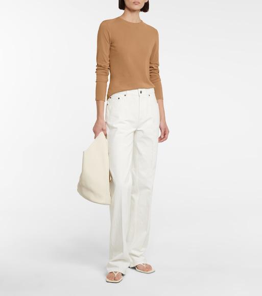 THE ROW Iverness Jersey Crewneck Knit Top In Tan