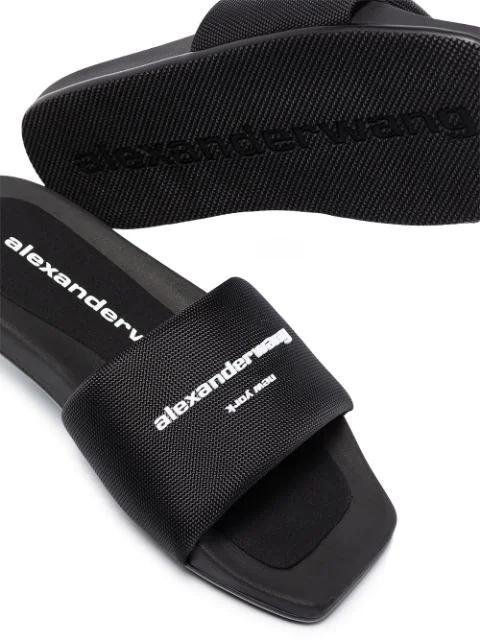 ALEXANDER WANG Padded Logo Pool Slide Sandals Shoes In Black