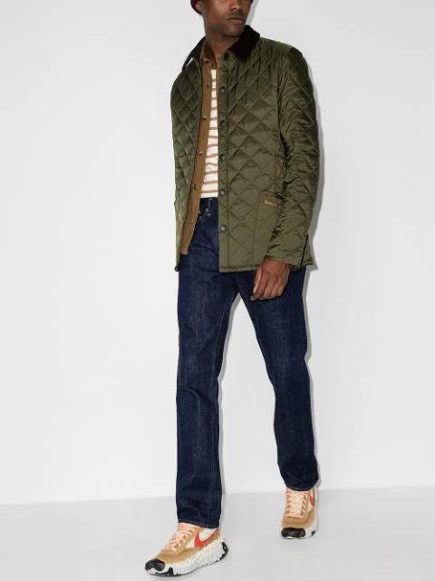 BARBOUR Heritage Liddesdale Green Jacket With Classic Corduroy Collar And Logo Lettering On The Front In Tec