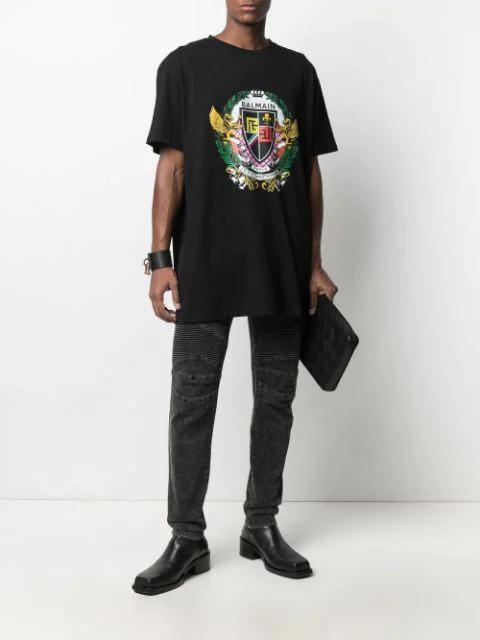 BALMAIN Slim Cut Ribbed Faded Cotton Jeans In Black