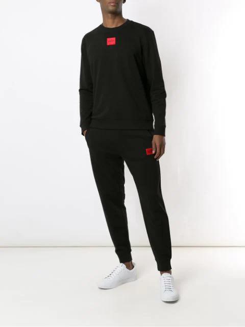 HUGO BOSS Logo Patch French Terry Crewneck Sweatshirt In Black