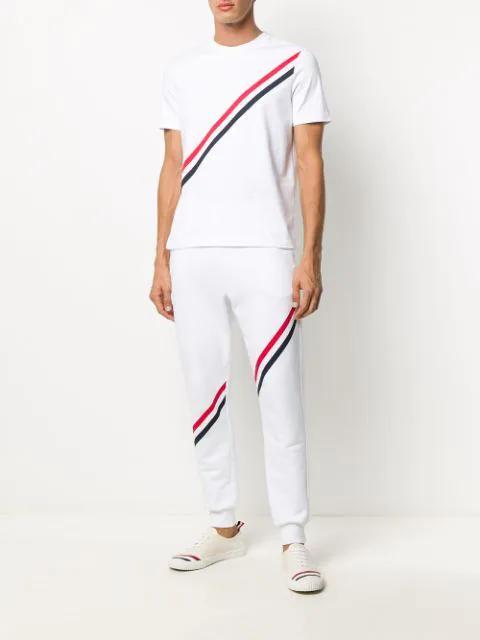 THOM BROWNE Printed Rwb Stripe Cotton Jersey T-shirt In White