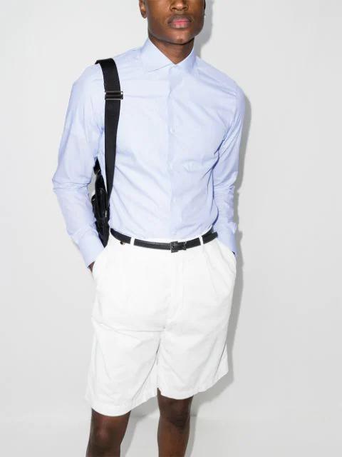 SAINT LAURENT Grained Leather Cassandre Thin Belt With Square Buckle Accessories In Black