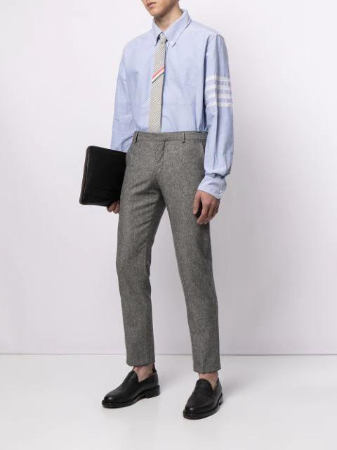 THOM BROWNE Flannel 4-bar Straight Fit Shirt Man Polo Shirt Multicolored Size L Cotton In Blue