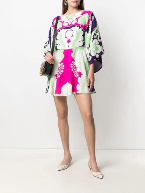VALENTINO Printed Silk Crepe De Chine Mini Dress In Amethyst/multicolor