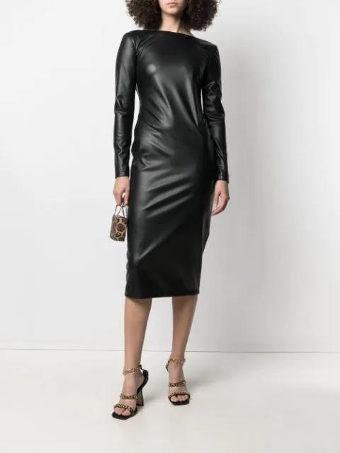TOM FORD Faux-leather Open-back Fitted Midi Dress In Black