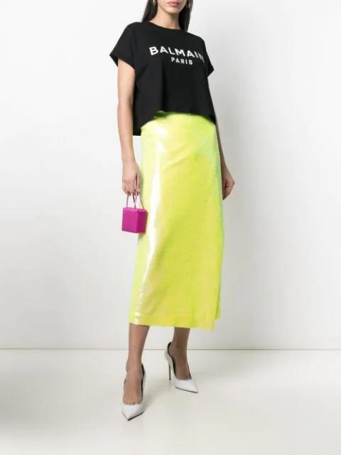 BALMAIN Printed Logo Cropped T-shirt In Black