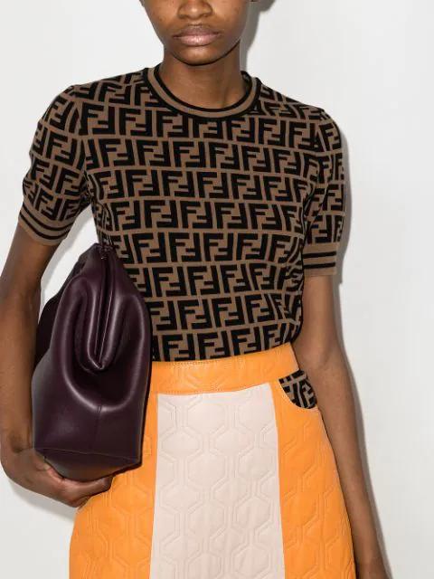 FENDI Women Brown T-shirt With Short Sleeves And All-over Ff Motiv In Cotton Woman In Black