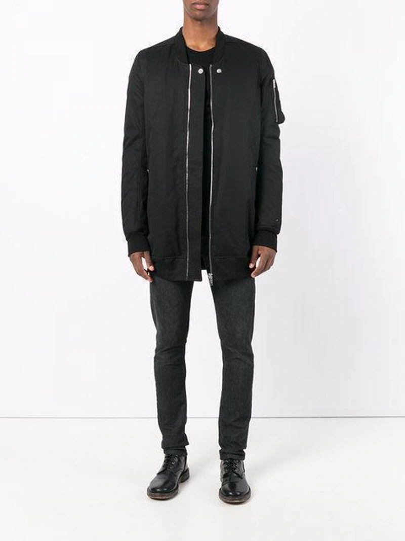 Farfetch's Post | Wearing: Rick Owens Black Raglan Bomber Jacket; Helmut Lang Crew-neck Cotton-blend Sweatshirt In Black
