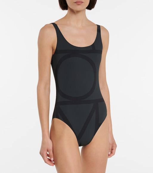 TOTÊME Womens Toteme Logo-print High-leg Swimsuit In Blue