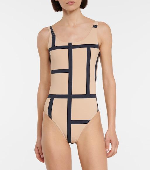TOTÊME Toteme One Piece Monogram Swimsuit In Beige
