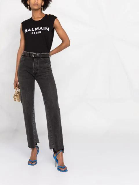 BALMAIN Black Logo Print Sleeveless