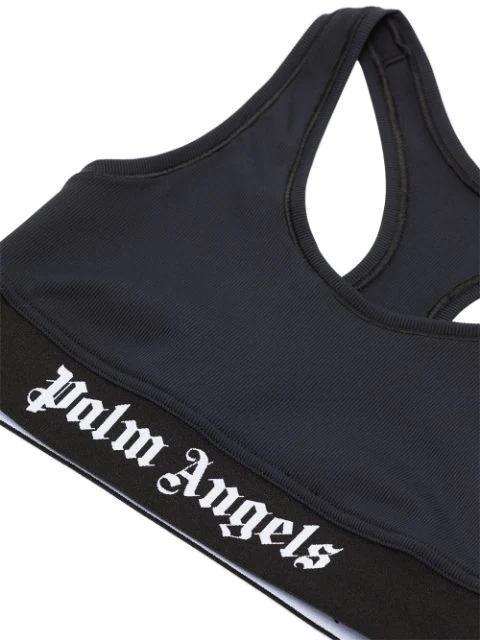 PALM ANGELS Black Classic Logo Sport Bra In Black White