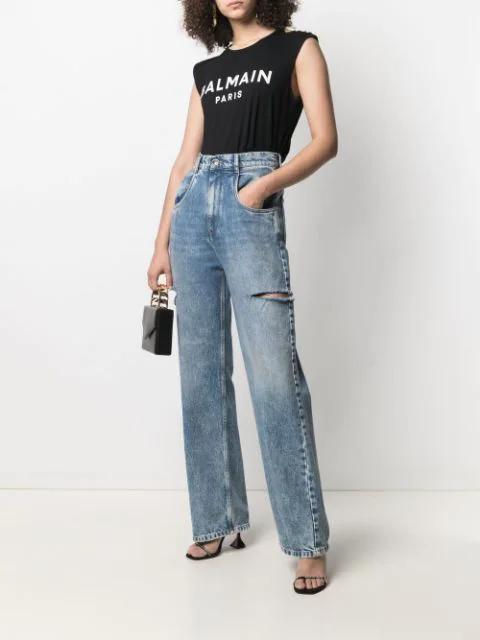 BALMAIN Black Logo Print Sleeveless